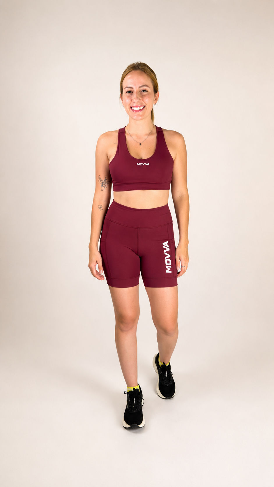 MOVVA ULTRA Feminino - Conjunto Top + Short Compressão Running - Vinho