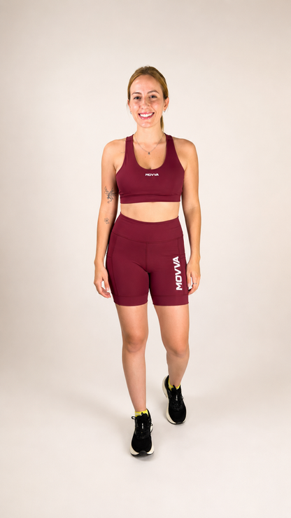MOVVA ULTRA Feminino - Conjunto Top + Short Compressão Running - Vinho