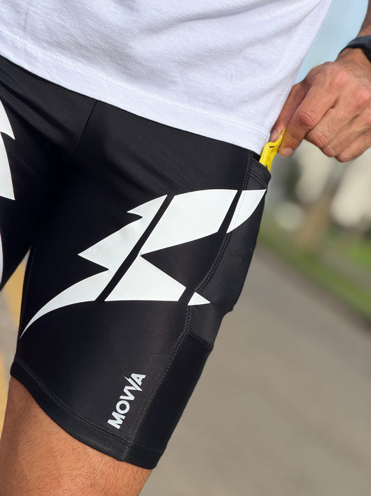 MOVVA CORE Night Voltage ⚡ Short Compressão Running — Black Bolt
