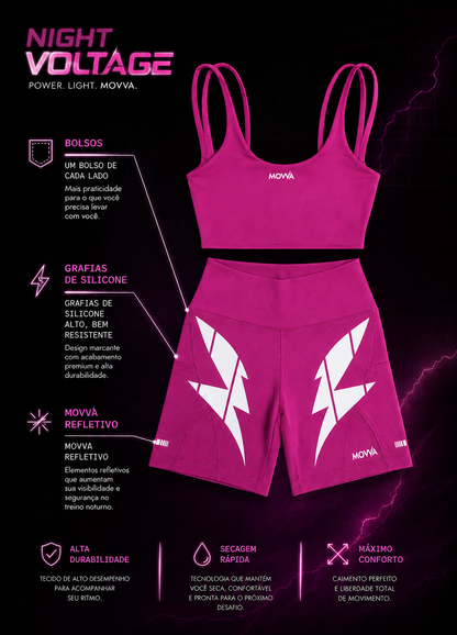 MOVVA CORE Night Voltage ⚡ Conjunto Top + Short Compressão Running Feminino
