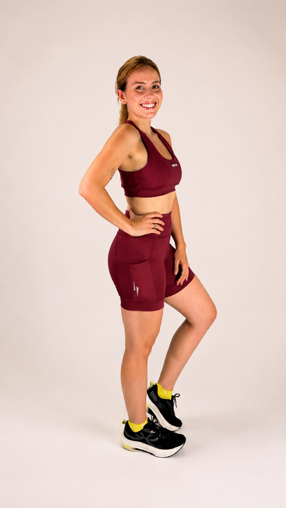 MOVVA ULTRA Feminino - Conjunto Top + Short Compressão Running - Vinho