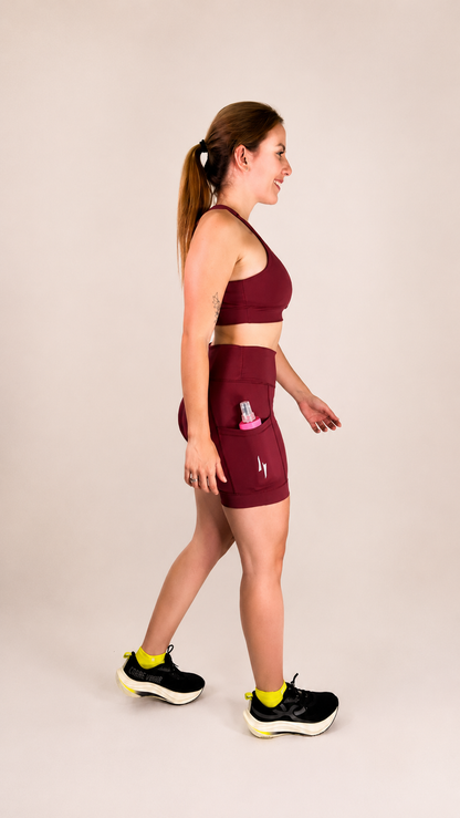 MOVVA ULTRA Feminino - Conjunto Top + Short Compressão Running - Vinho
