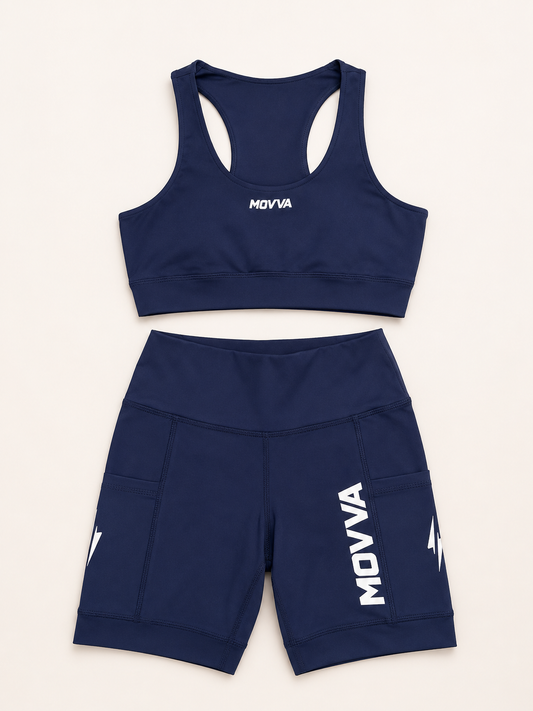 MOVVA ULTRA Feminino - Conjunto Top + Short Compressão Running - Azul-marinho