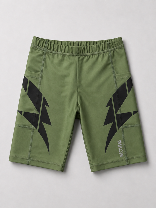 MOVVA CORE Night Voltage ⚡ Short Compressão Running — Verde Militar