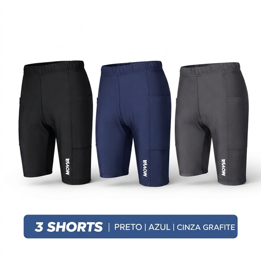 KIT - 03 SHORTS DE COMPRESSÃO MOVVA CORE MINIMAL