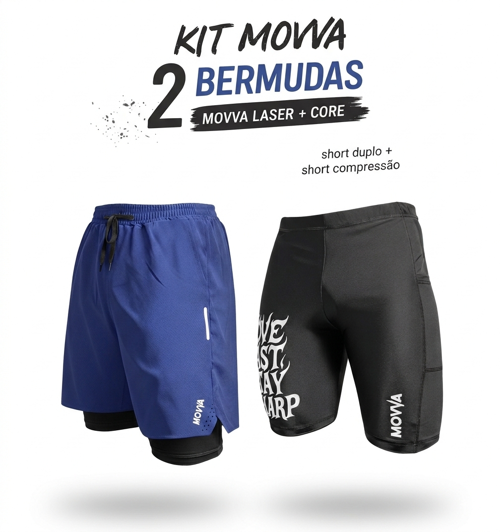 KIT 2 BERMUDAS - 01 COMPRESSÃO + 01 DUPLO MOVVA