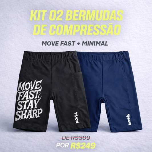 KIT 2 BERMUDAS COMPRESSÃO - 01 MOVE FAST + 01 MINIMAL