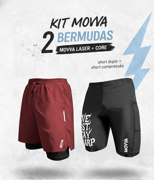 KIT 2 BERMUDAS - 01 COMPRESSÃO + 01 DUPLO MOVVA