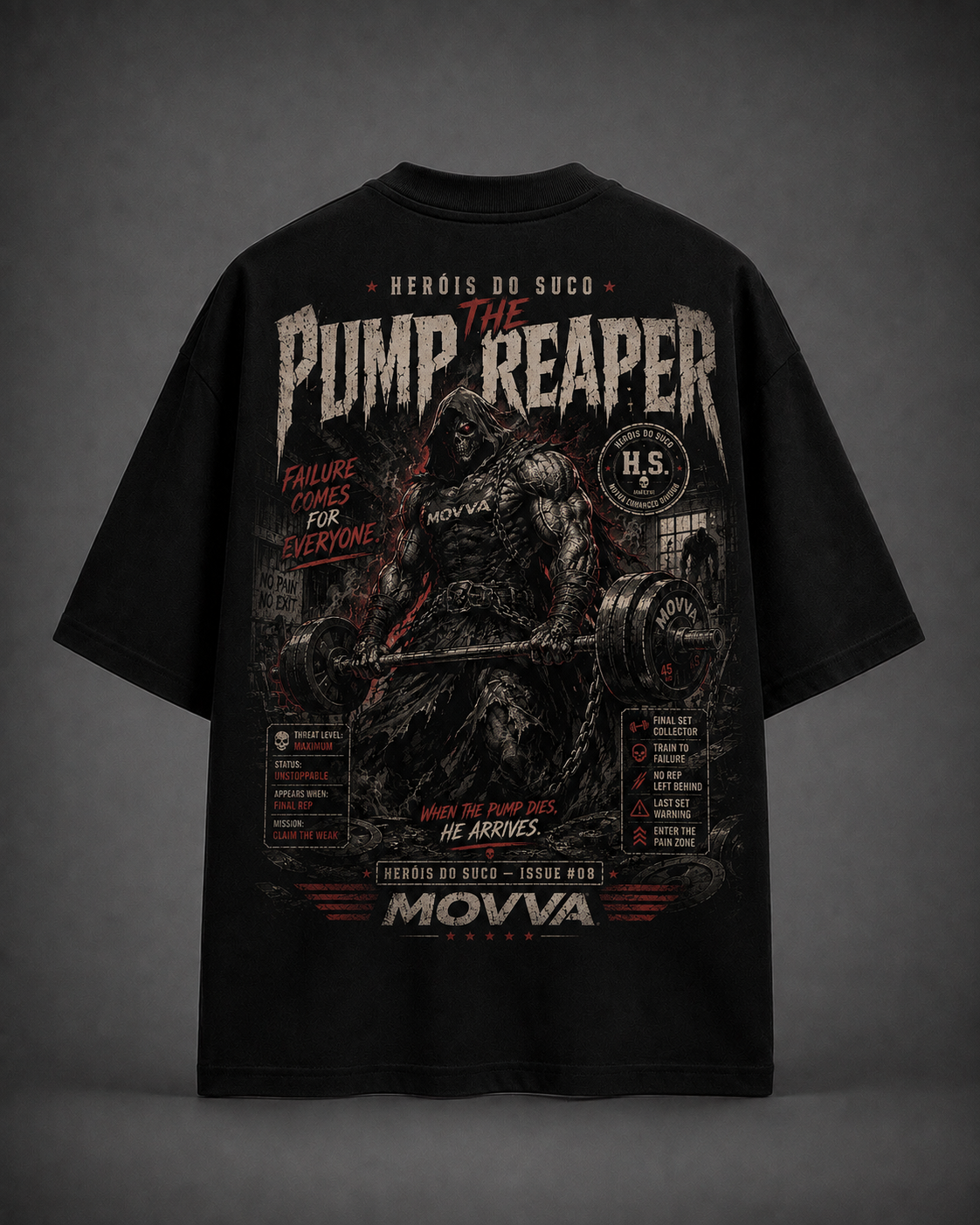 Camiseta Oversized Movva Heróis do Suco - Pump Reaper - costas