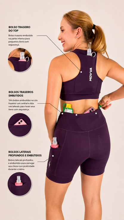 MOVVA ULTRA Feminino Roxo - costas com bolsos