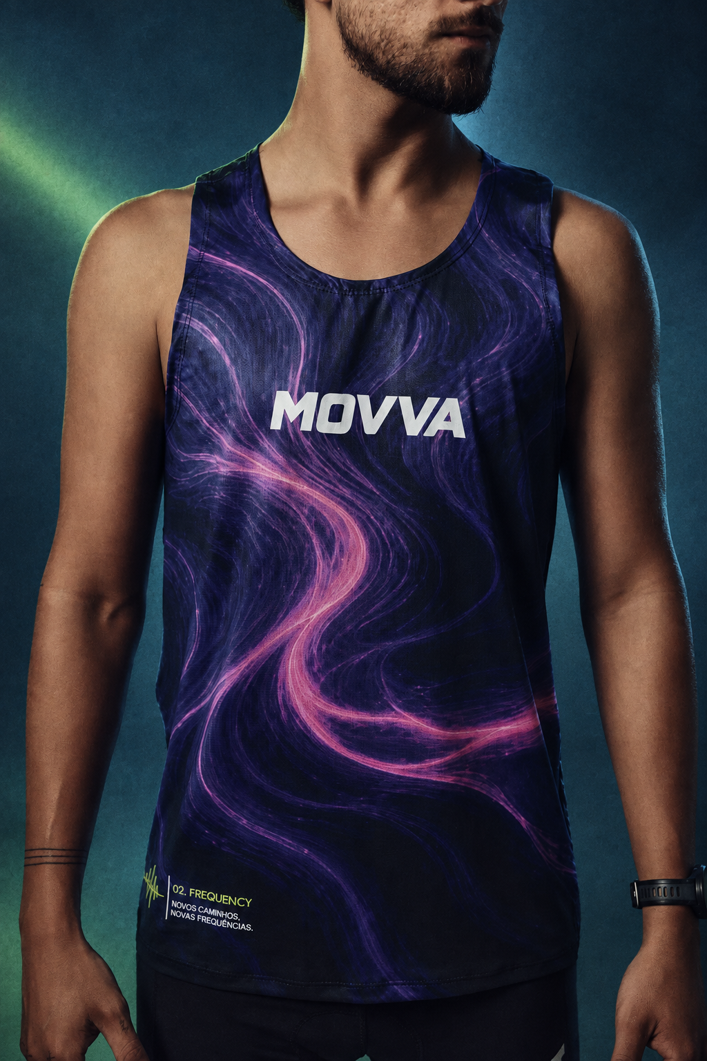 Detalhe da regata MOVVA Frequency em campanha editorial