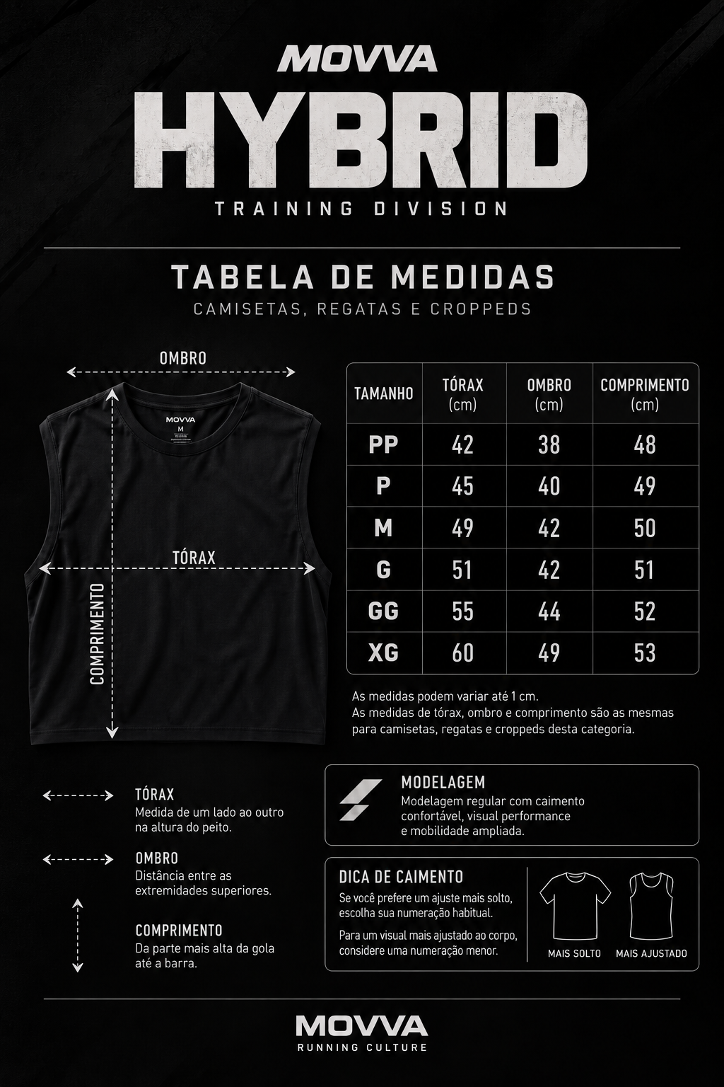 Tabela de medidas MOVVA HYBRID - PP ao XG
